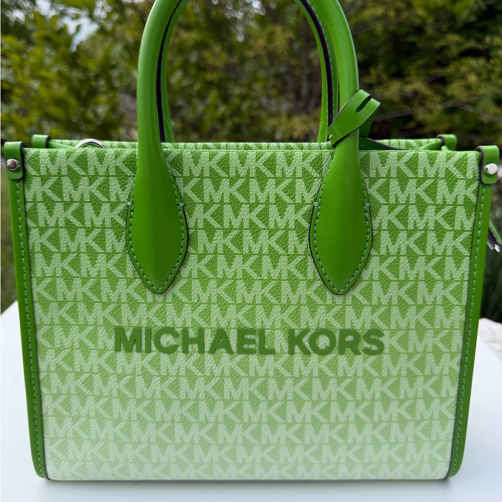Michael Kors Mirella Small Shopper TZ Tote Crossbody Jungle Green Ombré mk logo